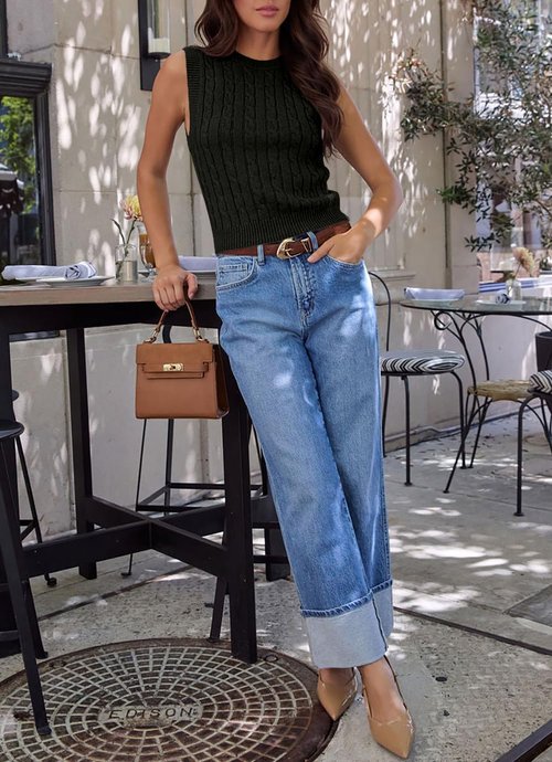 Ezbelle Women's Sleeveless Crop Top - Trendy Cable Knit Tank for Summer Outfits | Stylish Workwear