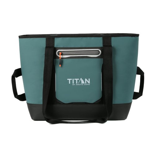 Titan by Arctic Zone Soft Sided Cooler Tote, Insulated Bag with Handle, Shoulder Strap, and Zipper for Lunch, Picnic, and Travel, 30 Can Capacity, Jungle Hunt