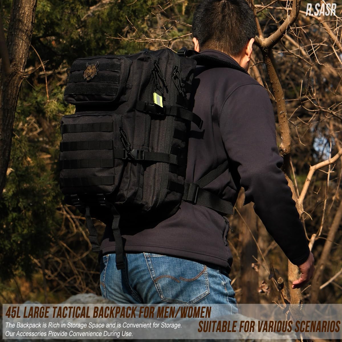 Skiennix 45L Tactical Backpack - Military Assault Pack with MOLLE | Large 3-Day Bug Out Bag for Hiking & Camping