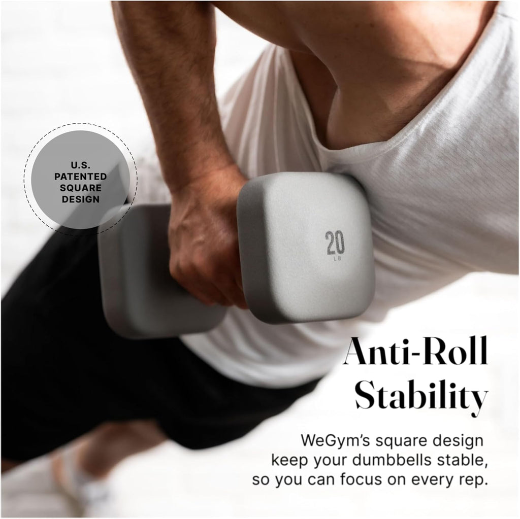 WeGym SafeGrip Square Dumbbells - Aesthetic 2+3+5+8LB Starter Set with Sandstone Rack