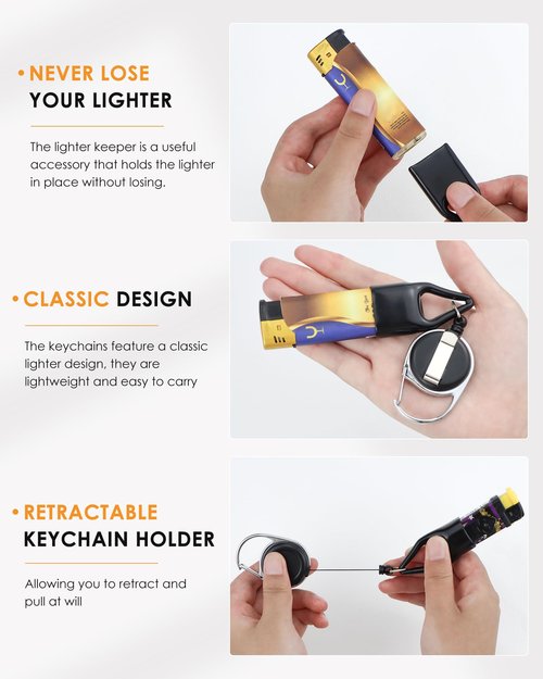GAUENEEN 20 Pcs Retractable Lighter Clip Holder, Keychain Lighter Leash with Clip (Black)