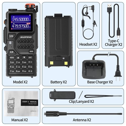 Baofeng Radio Ham Radio K5Plus 10W Long Range Handheld NOAA Weather Receiver UV32 5RM Rechargeable Two Way Radio Walkie Talkie for Adults with USB-C Charging for Survival Gear Hunting,2Pack