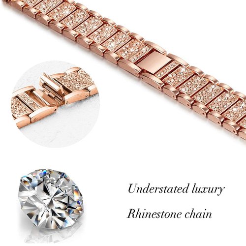 Abanen Bling Crystal Bands for Fitbit Charge 5 / Charge 6, Alloy Metal Bands Adjustable Women Wristbands Strap for Fitbit Charge 5 (Rose Gold)