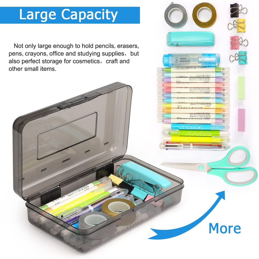 Tamaki Large Capacity Plastic Pencil Box - Clear Snap-Tight Lid & Stackable Design | Stylish Office Organizer, Black
