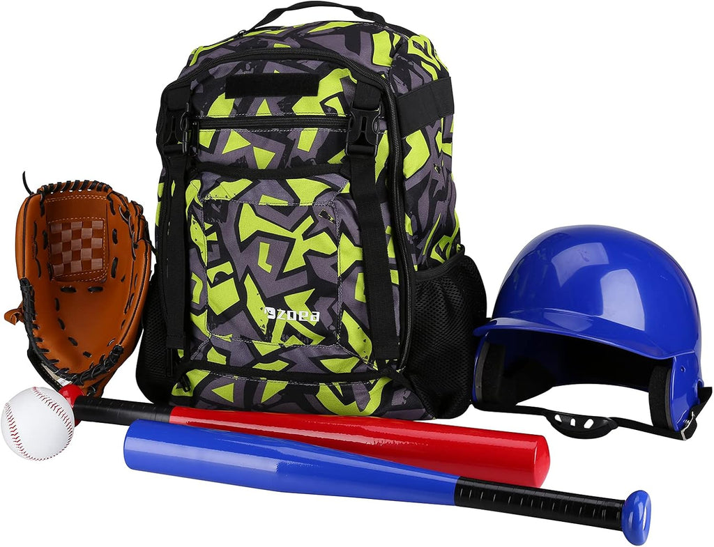 ZOEA Youth Baseball Bat Bag - Large Capacity Backpack for T-Ball & Softball Gear | Holds 2 Bats, Helmet & More