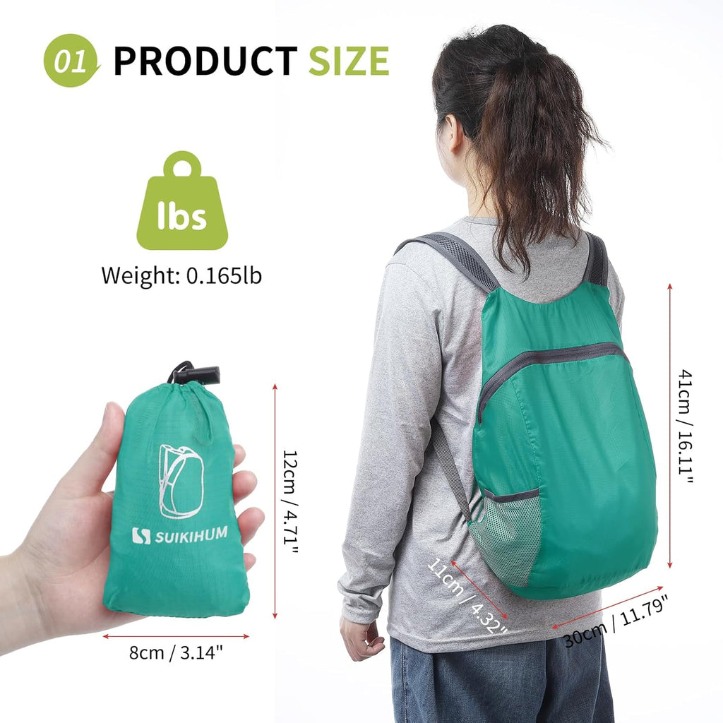 Skiennix 20L Ultra Lightweight Hiking Daypack - Foldable Travel Backpack for Camping | Lake Blue