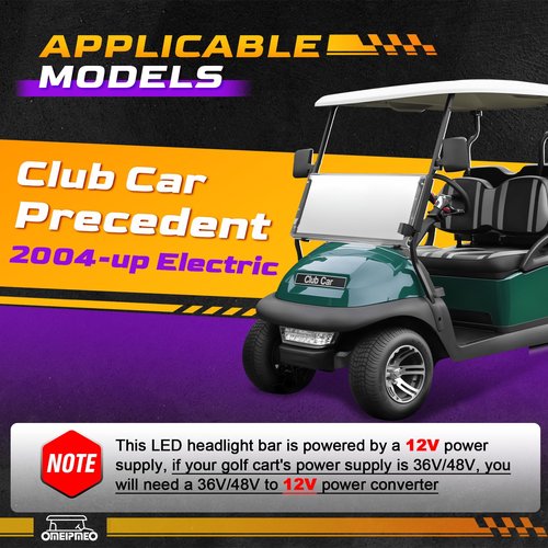 Club Car Precedent LED Headlight with Bumper, 12V Golf Cart Headlight Kit for Club Car Precedent 2004-UP Electric Golf Carts, DOT Approved Street Legal Club Car Headlight, OEM# 102524801, 10252480-1