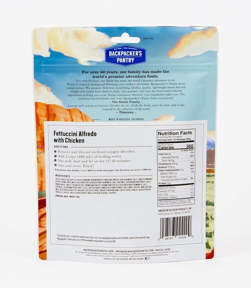 Backpacker's Pantry Fettuccini Alfredo with Chicken - Freeze-Dried Camping Meal - 40g Protein | 6 Servings