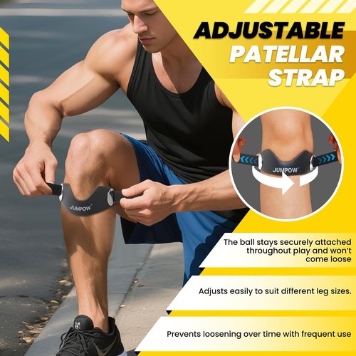 JUMPOW Silicone Patellar Tendon Support Strap - Adjustable Non-Slip Knee Brace for Sports | 2 Pack, Black