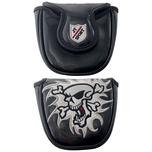 Gbourly Golf Club Skull Mallet Putter Cover Magnetic Closure Heel Shaft PU Leather Putters Headcover, Black