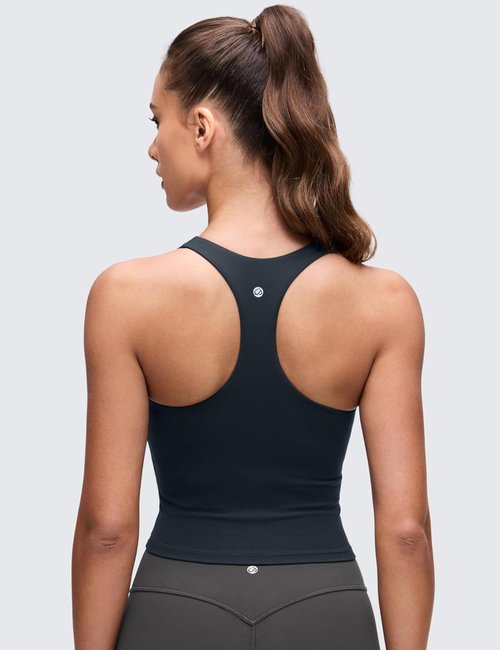 CRZ YOGA Butterluxe V Neck Crop Tank Top - Wireless Padded Longline Sports Bra for Women