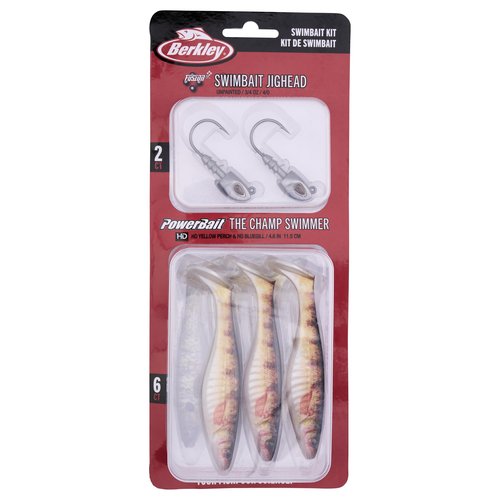 Berkley PowerBait The Champ Swimmer Fishing Bait + Fusion19 Swimbait Jighead Kit, HD Yellow Perch and HD Bluegill, 4.6 in Bait Length, 4/0 Hook Size, Irresistible Scent & Flavor, Realistic Profile