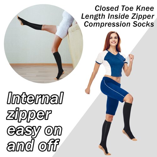 Tarpop 4 Pair Zipper Compression Socks Closed Toe 20-30 Mmhg Calf Knee High Compression Stocking for Men Women Swelling Edema (Large / X-Large,Yin-yang Pattern)