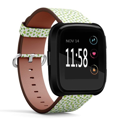 Q-Beans Replacement Band, Compatible with Fitbit Versa/Versa 2 / Versa Lite - Leather Band Bracelet Strap Wristband Accessory with Quick-Release Pins // Irish