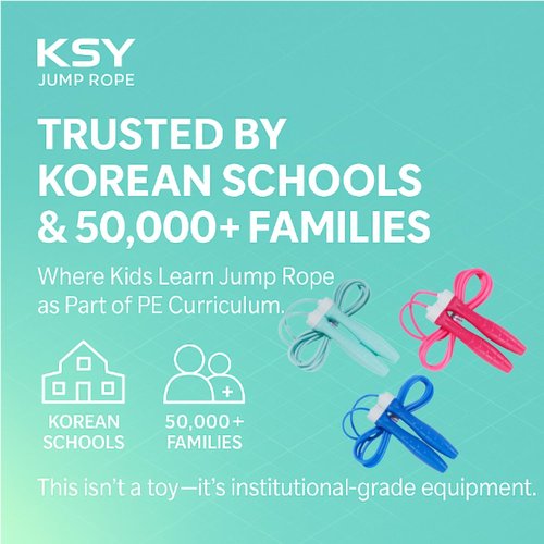 KSY Kids Jump Rope (Crystal Series) – Durable PVC Jump Rope for Kids Ages 6-12 – Lightweight, Adjustable, and Tangle-Free – Made in Korea
