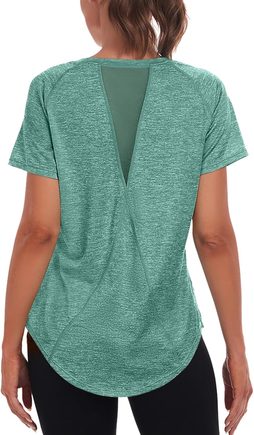 Skiennix Women's Long Workout Top - Short Sleeve Dry-Fit Mesh Open Back Athletic Tee | Loose Fit