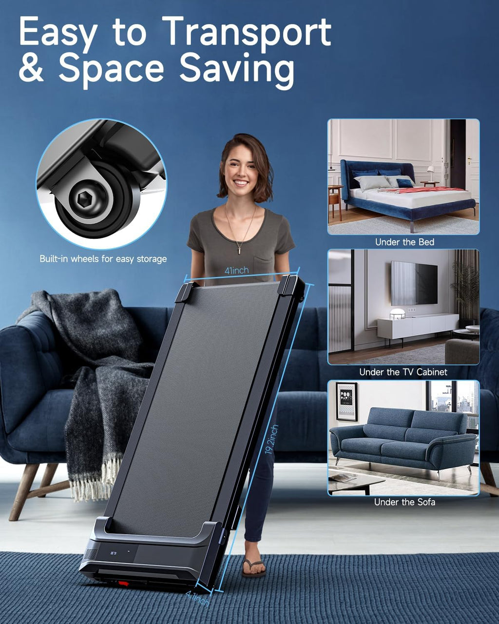 Walking Pad Treadmill - Compact Under Desk Mini Electric Running Machine with Adjustable Speed