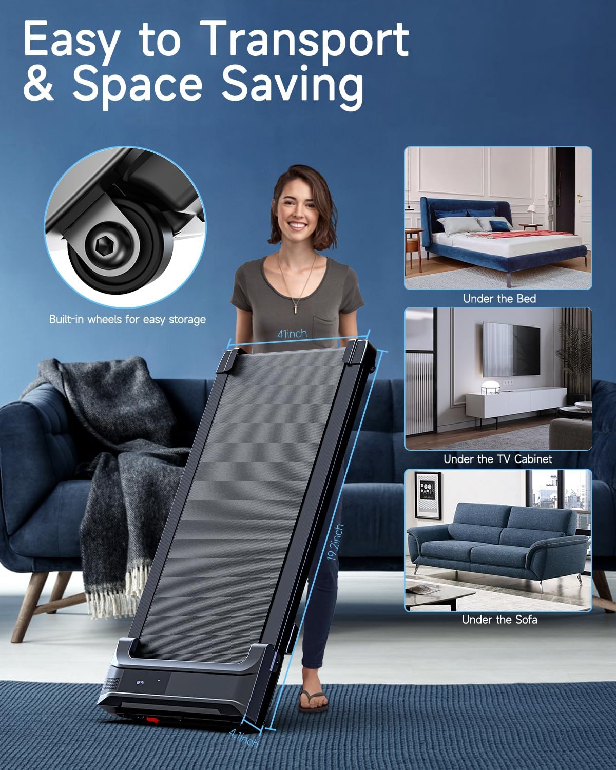 Walking Pad Treadmill - Compact Under Desk Mini Electric Running Machine with Adjustable Speed