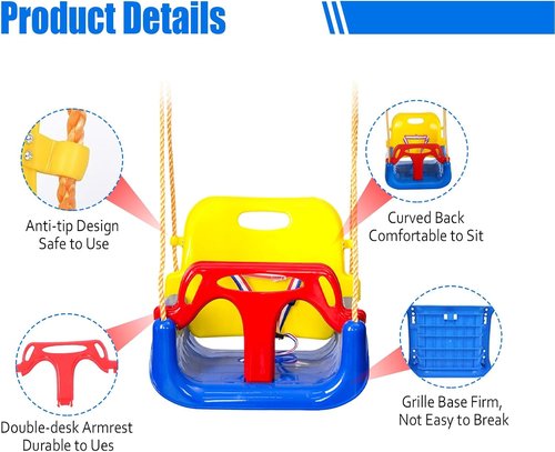 IFOYO 3-in-1 Convertible Kids Swing Seat - Detachable High-Back Support for Indoor/Outdoor Fun