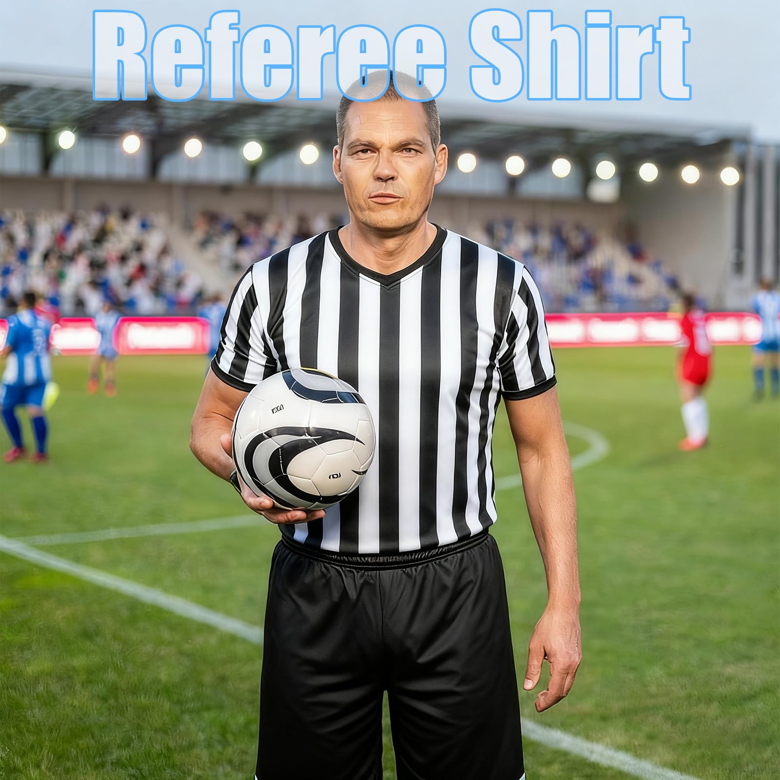 Referee Shirt, Basketball Referee Shirt Men, V-Neck Ref Shirt Black and White Stripe, Men’s & Women’s Short Sleeve Referee Costume for Basketball, Football, Soccer (XXL)