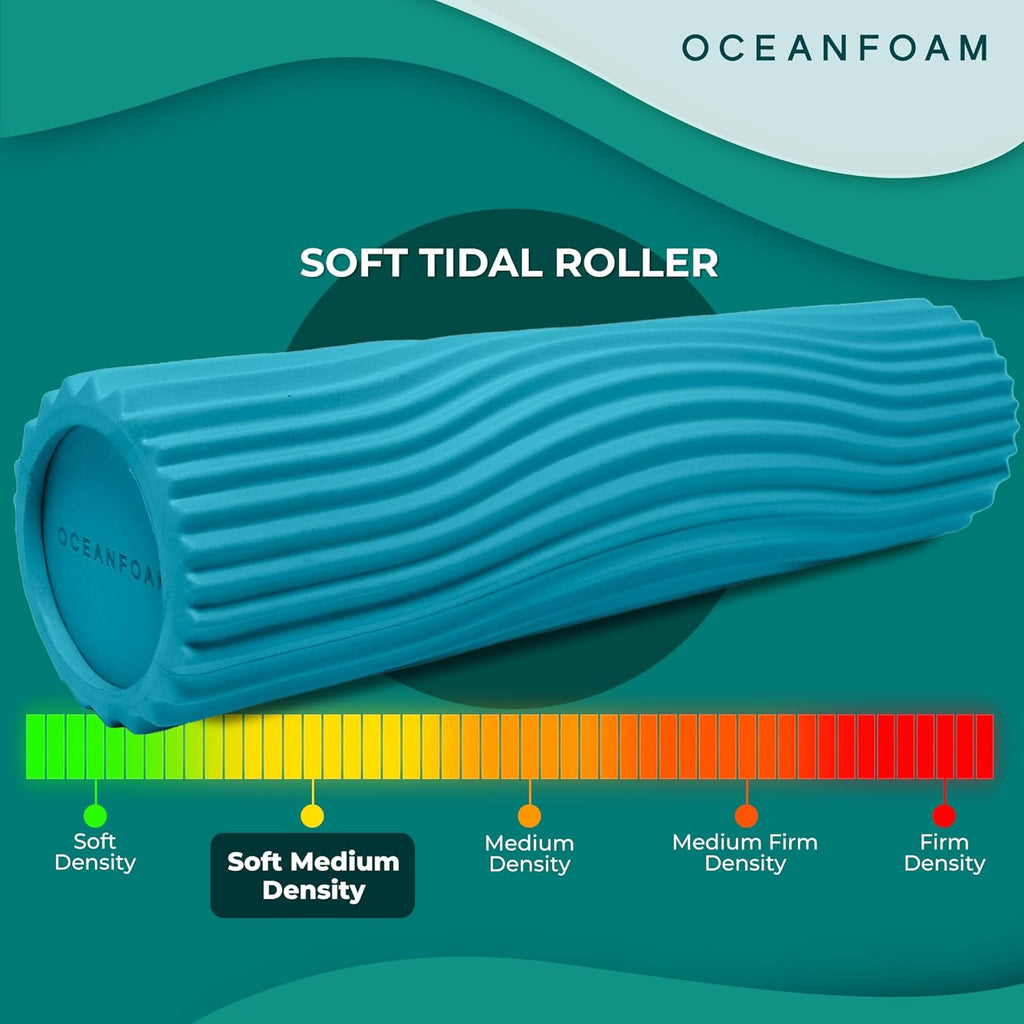 Oceanfoam Soft Tidal Roller - Miami Blue Low Density Foam Roller for Therapy & Exercise | 20" x 5" Wave Textured