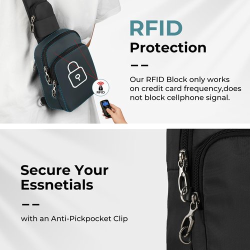 BROADREAM Sling Bag,Anti-Theft Tech Sling Backpack with Zipper Lock,RFID Blocking for Travel Work Sport(Black)