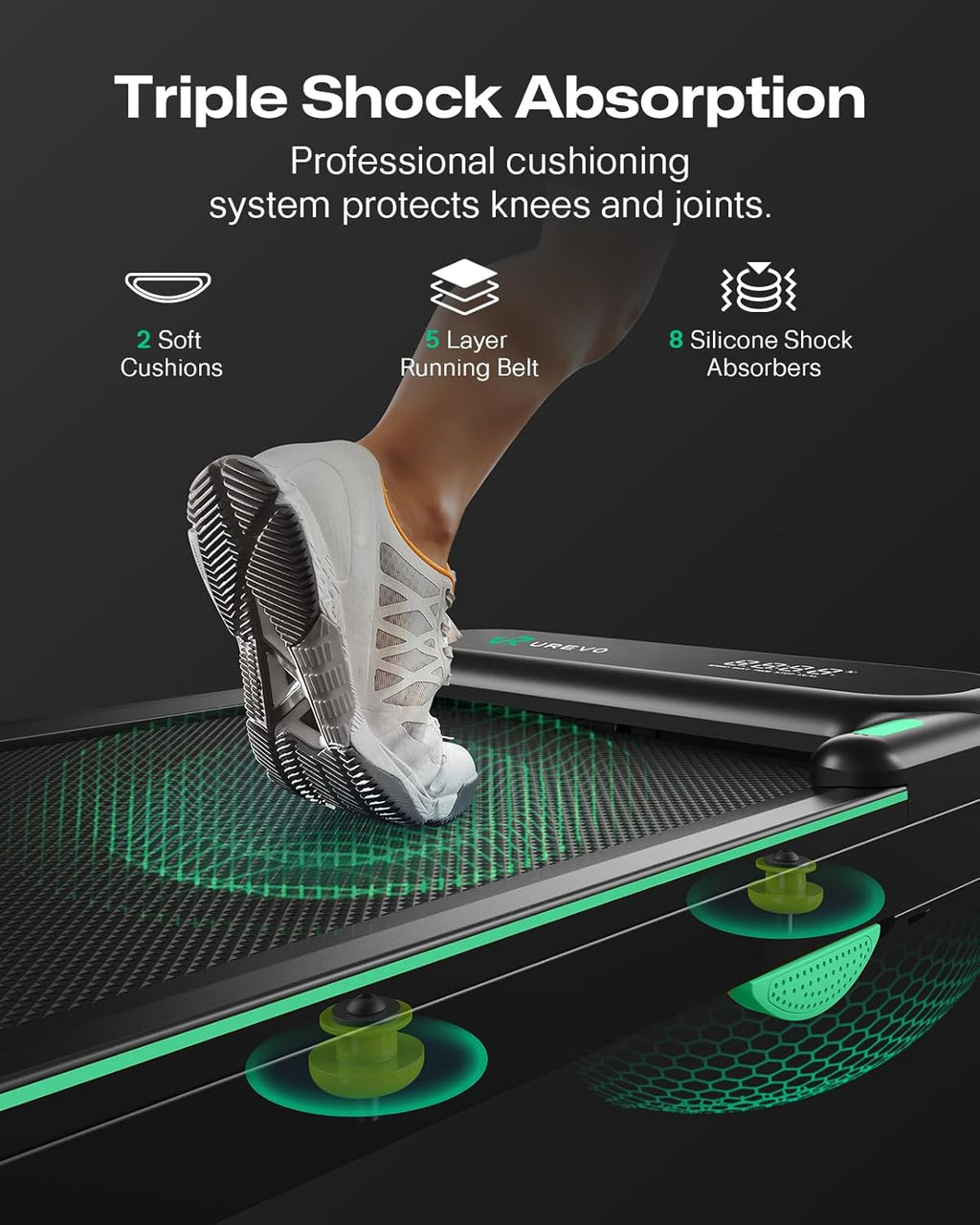 UREVO Smart 2-in-1 Folding Treadmill - Compact Walking Pad with Safety Handle & Dual LED Display