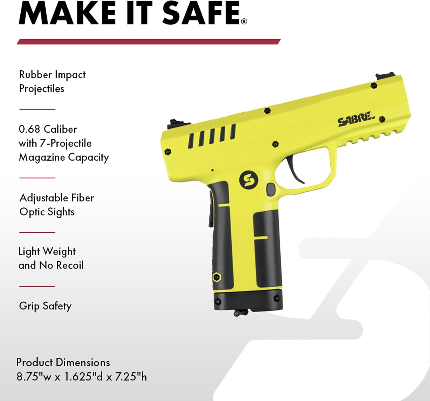 Sabre Home Defense Projectile Launcher - Large Size with 7 Impact Projectiles | 40% More Stopping Power