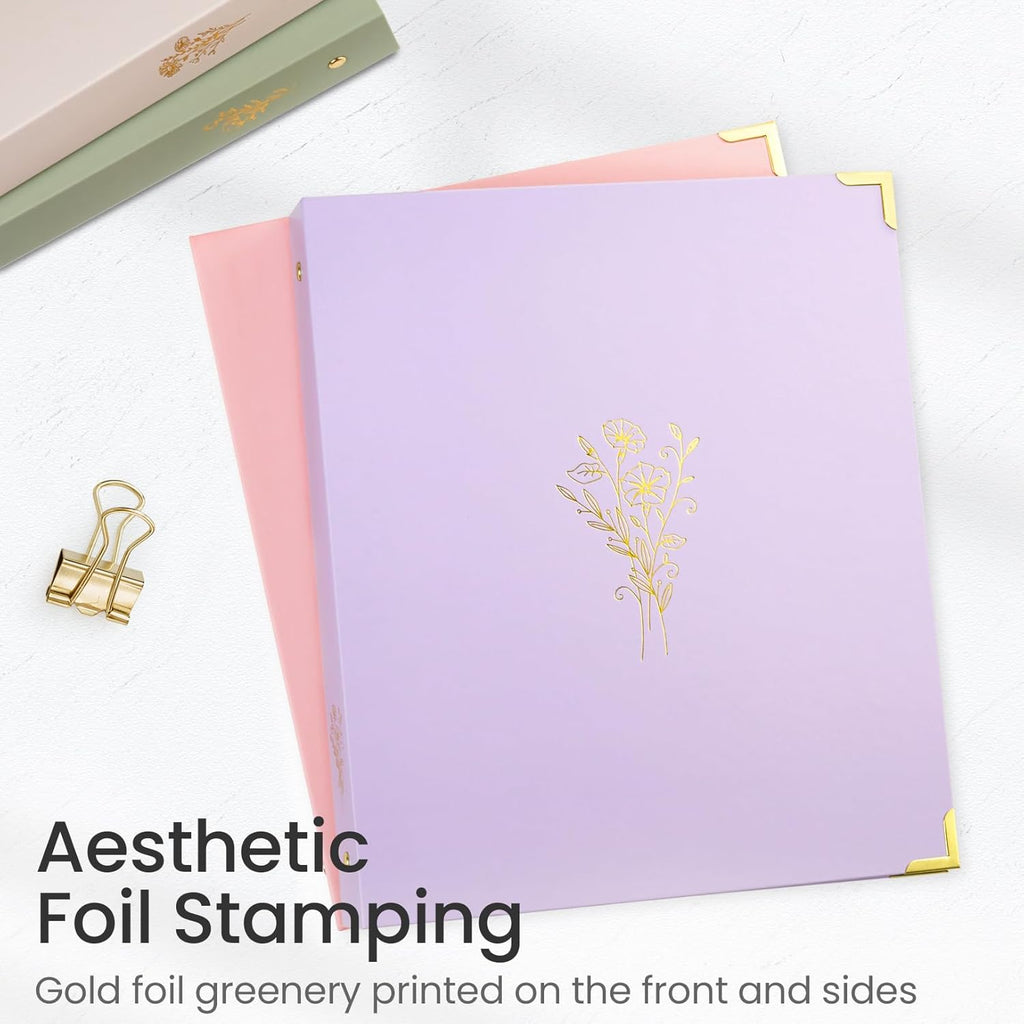 Sooez 1 Inch Cute 3 Ring Binder - Gold Foil & Metal Corners | Recipe Binder for 8.5" x 11" Paper
