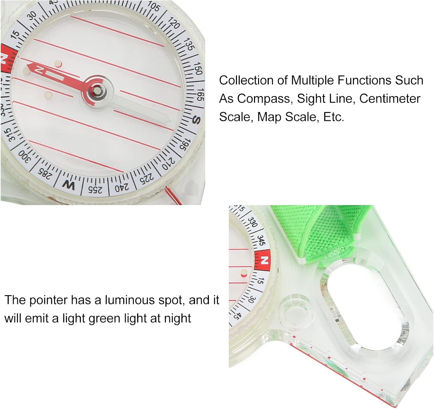 Orienteering Compass - Portable ABS Thumb Compass with Luminous Point for Outdoor Navigation