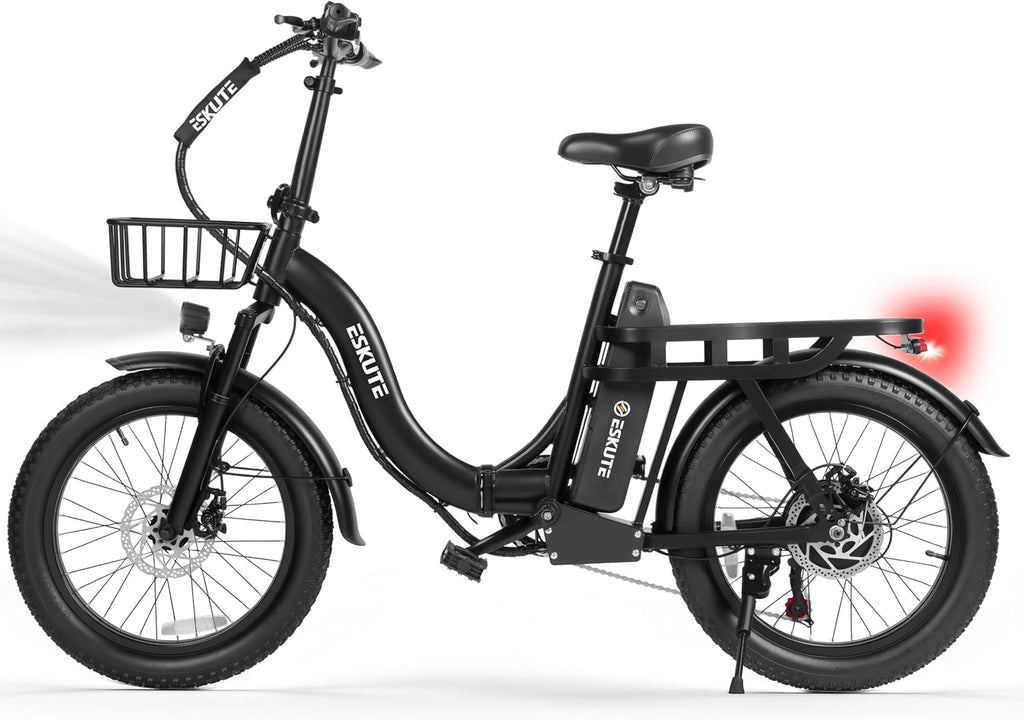 Skiennix 1200W Peak Folding Electric Bike - 28MPH, 48V 10.4Ah Battery, 55-Mile Range, 20"x3" Fat Tires