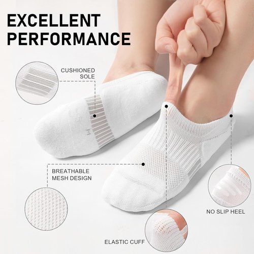 FAYBOX No Show Socks - Women's Cushioned Low Cut Invisible Footies | 6 Pairs for Running & Gym