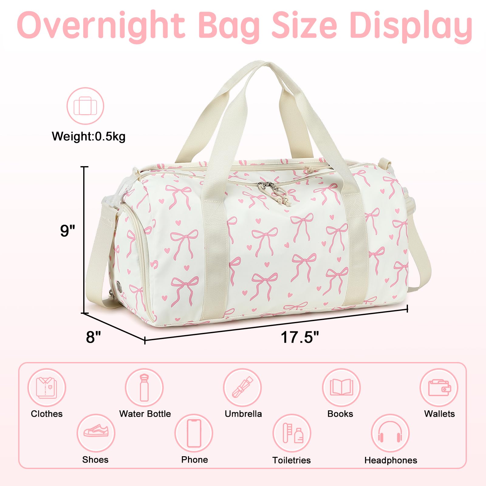 LOIDOU Kids Duffle Bag for Girls, Lightweight Girls Overnight & Weekender Travel Bag with Shoe Compartment and Wet Pocket, Cute Duffel Bags for Toddler Dance, Kids Sleepovers, Gym & Weekend Trips