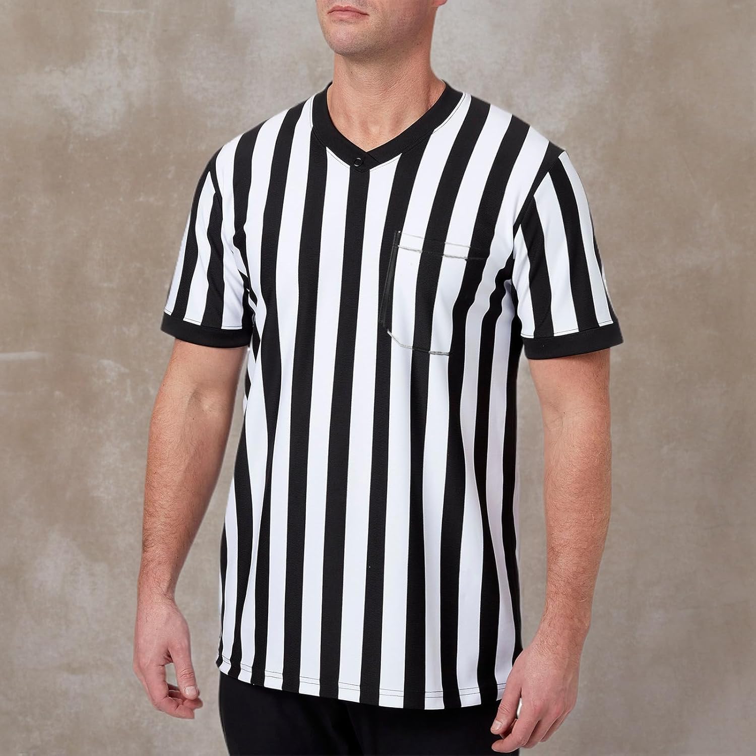 Redgino Men's Referee Shirt - Black & White Striped Jersey for Football, Soccer, Basketball | Perfect for Halloween