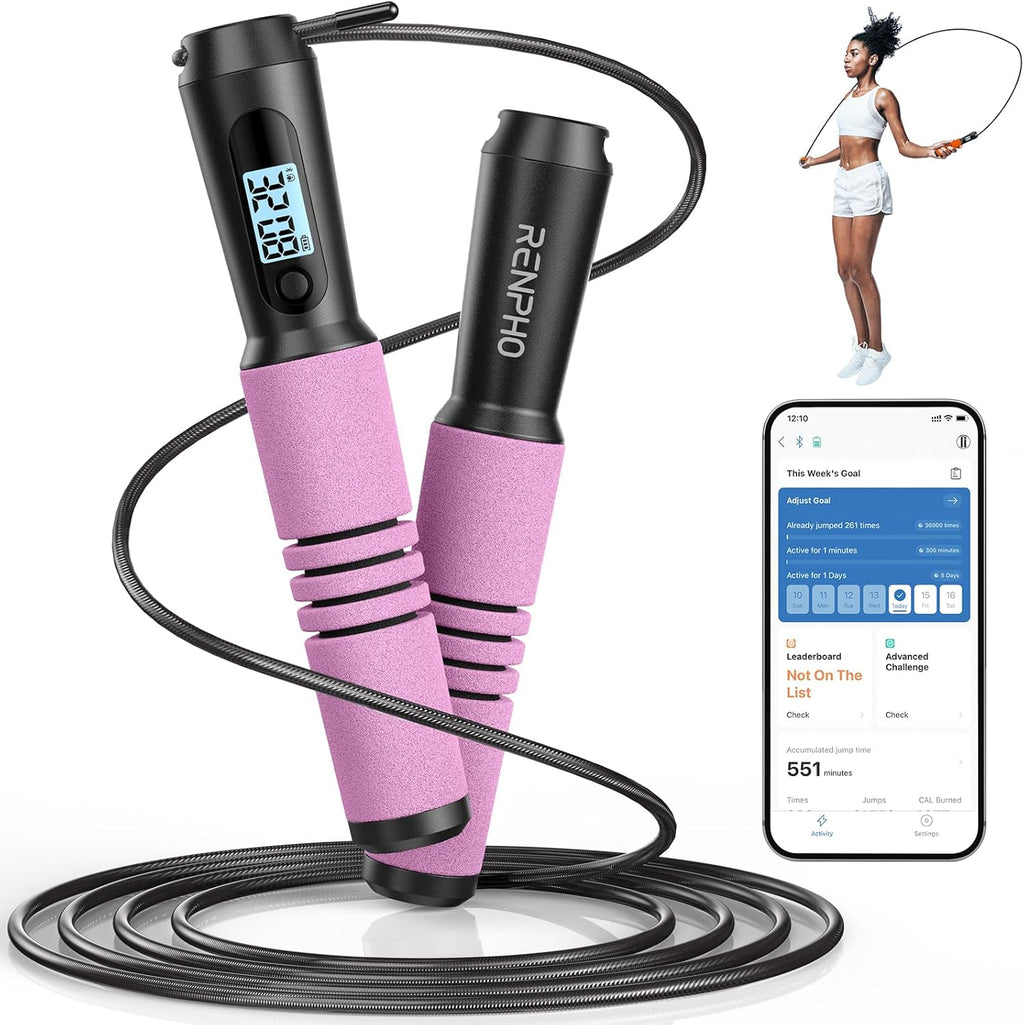 RENPHO Smart Jump Rope - Tangle-Free Skipping Rope with APP Data Tracking & Adjustable Length for Men & Women