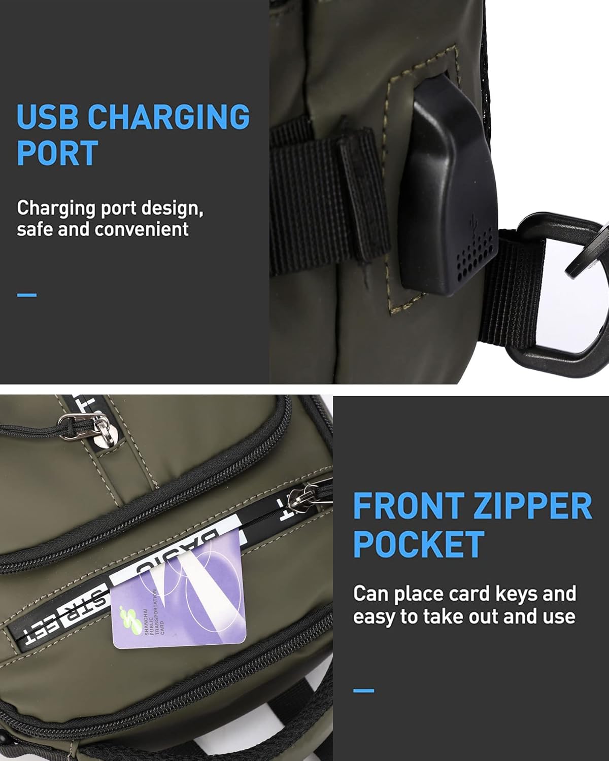 SEAFEW Sling Crossbody Backpack - Lightweight One Strap Bag with USB Charger Port | Olive Green
