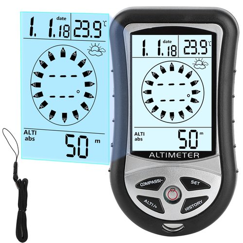 Digital Altimeter, Digital Compass, Hiking Thermometer, Timer & Backlight, 8 in 1 Hand-Hold Barometer for Mountaineering Outside 2300 to 29500FT 1100MBAR, 300mbar to 1100mbar