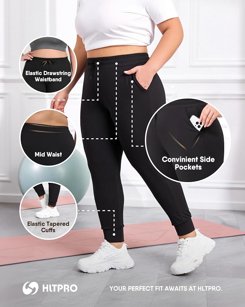 HLTPRO Plus Size Sweatpants for Women with Pockets Black XX-Large - Joggers for Workout & Lounge