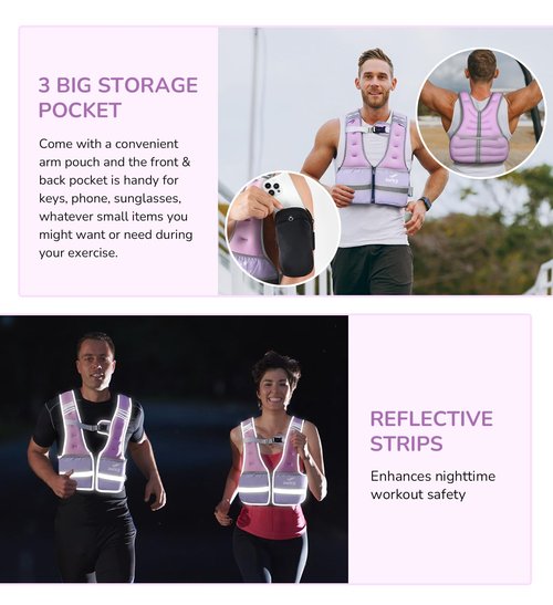 Weighted Vest Woman Men 16lbs Weight Vest Zipper Front Rucking Vests With Reflective Strips for Walking Running Workout Strength Training Weight Loss Women Purple