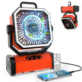 Super RGB 20000mAh Portable Camping Fans,Rechargeable Battery-Operated Oscillating Tent Fan with 4-Speeds,LED Light & Remote 360° Rotating Hook for Home,Outdoor and RV Travel in Summer Orange