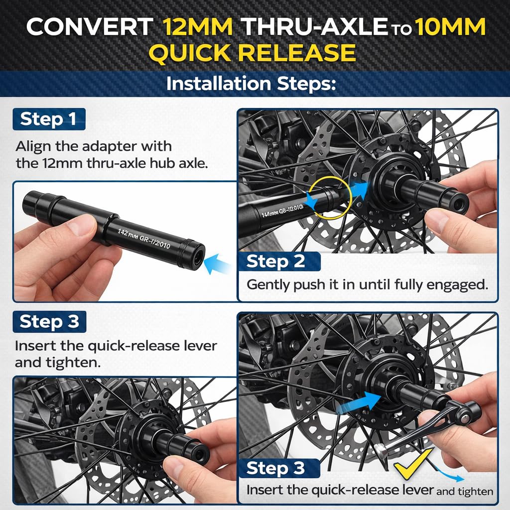 VGEBY Bikes Wheel Rear Fork Axle, 12mm Rear Bikes Thru Axle to 9mm Thru Axle Quick Release Hub Skewer Adapter (142 * 12)