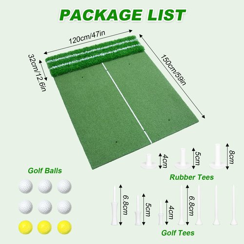5x4ft Golf Hitting Mat – Large Dual Turf, Alignment & Angle of Approach Aid, Golf Mat Practice Outdoor & Indoor, Driving Chipping Putting, Golf Training Swing Mat