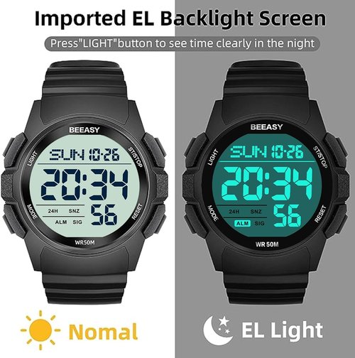 Beeasy Men's Digital Sports Watch - 50M Waterproof, 49mm Rubber Strap with Stopwatch & Alarm | Ideal for Gym & Daily Wear