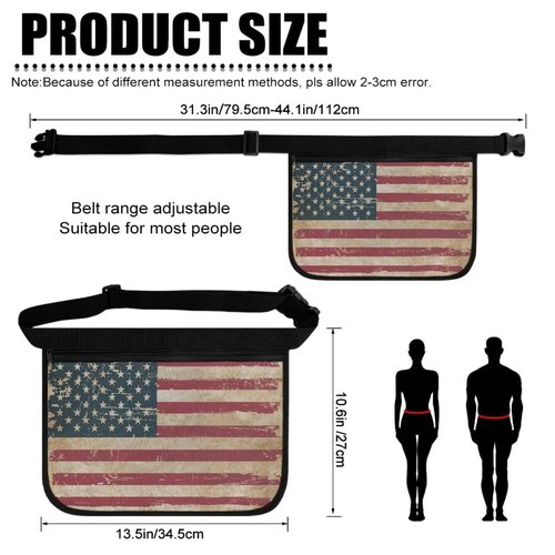 Kathyboom Tennis Ball Band Holder,Retro American Flag Pickleball Ball Waist Bag with Adjustable Belt, Tennis Waist Storage Pouch for Tennis, Pickleball, Golf Accessories