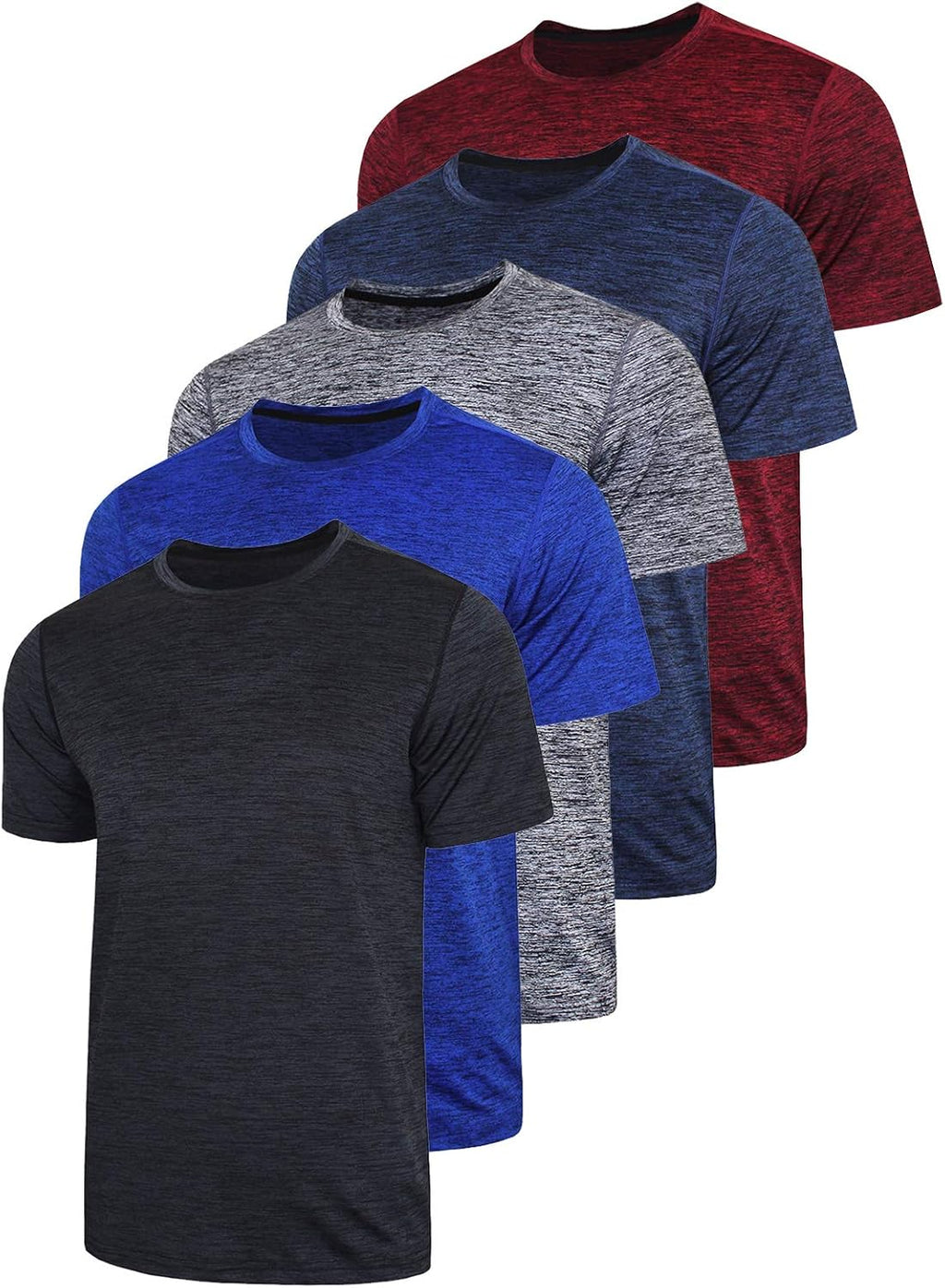 Skiennix Men's Active Quick Dry Crew Neck T-Shirts - 5 Pack Athletic Gym Tees in Bulk