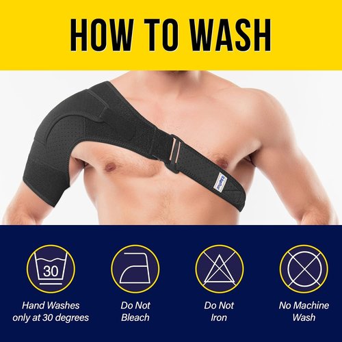 Suptrust Shoulder Brace for Men and Women: Adjustable Shoulder Wrap for Pain Relief, AC Joint, Torn Rotator Cuff, Injuries, Tendonitis - One Size Regular/Dark Black