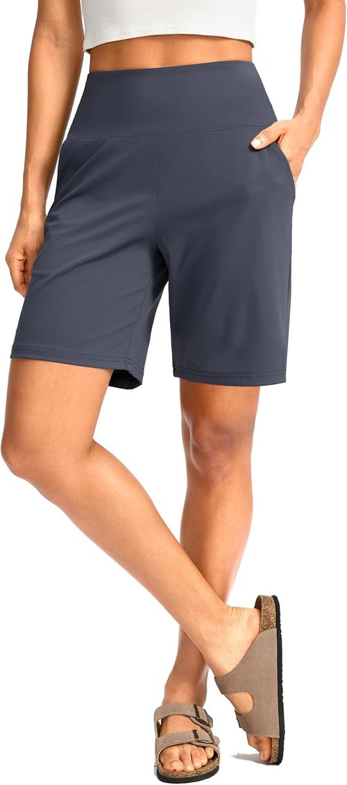G Gradual Women's Bermuda Shorts - High Waisted, Knee Length with Pockets for Athletic Walking | 9" Size
