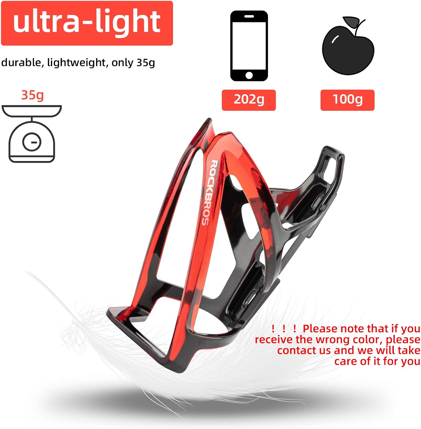 ROCKBROS Ultra-Light Bike Water Bottle Holder - Universal Bicycle Cup Cages for Road & MTB | 2 Pack