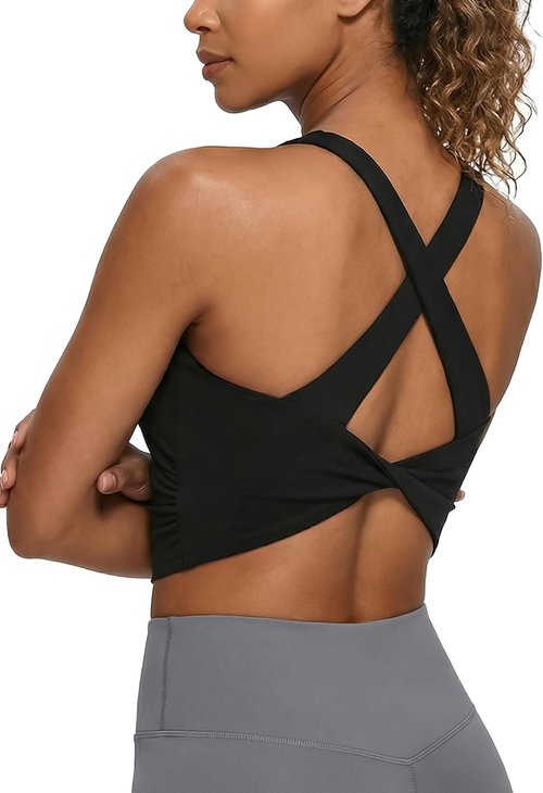 BMJL Crisscross Sports Tank Top - Built-In Bra, Soft Workout Top with Knot Hem for Women