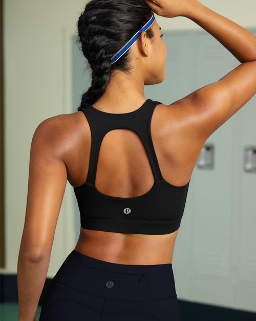 RUNNING GIRL Sports Bras for Women, Moulded Cup High Impact Workout Black Sports Bra Racerback Yoga Bra High Support(WX3068 Black L)
